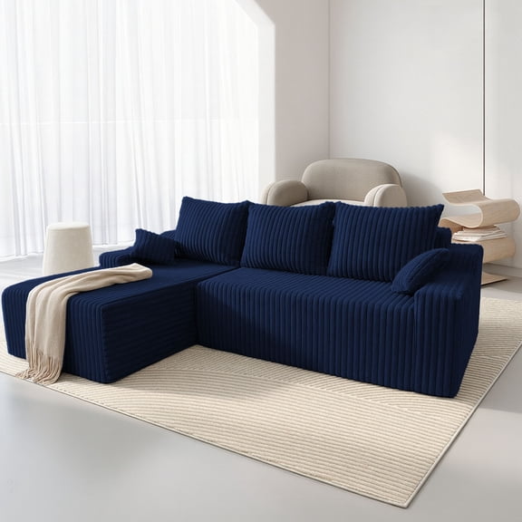 Hersunpl 94" Cloud Modular Sectional Sofa  Plush Deep-Seated L-Shaped Couch with Chaise, No Assembly Required (Grey,Right-Facing) Blue