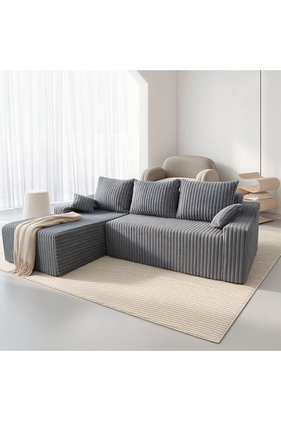 94" Cloud Modular Sectional Sofa Plush Deep-Seated L-Shaped Couch with Chaise, No Assembly Required (Grey, Right-Facing) Grey