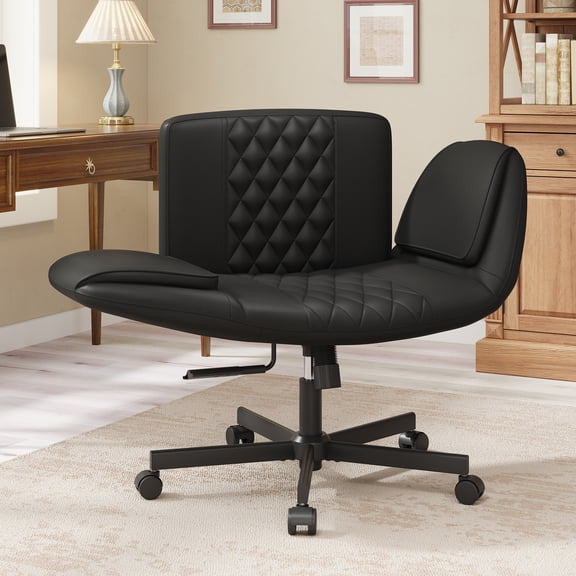 Hersunpl Criss Cross Chair with 5-Level Adjustable Arms & Wheels – Ergonomic PU Leather Swivel Desk Chair for Gaming, Office, Makeup Black