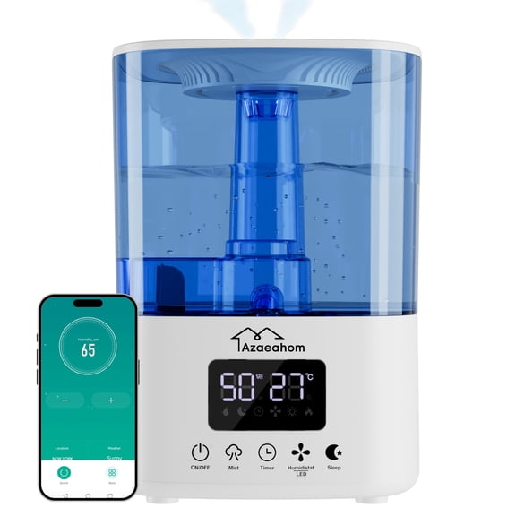 Hersunpl Smart Bedroom Humidifier Top-Fill 4L Cool Mist for Large Rooms, App & Voice Control, Fast Symptom Relief, Optional Night Light, 12-Hour Quiet Run for Baby & Plants Blue