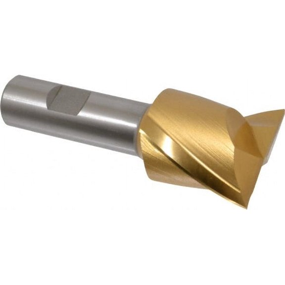 Hertel 1-1/2", 1-1/2" LOC, 3/4" Shank, 3-7/8" OAL, 2 Flute, HSS Square End Mill, TiN Finish, Spiral Flute, 30 Helix, Centercutting, RH Cut, RH Flute