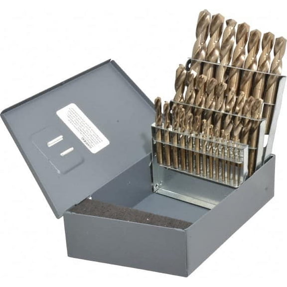 Hertel 1/16 to 1/2", 135 Point, Bright Finish, Cobalt Screw Machine Length Drill Bit Set 29 Piece, Split Point, Straight Shank