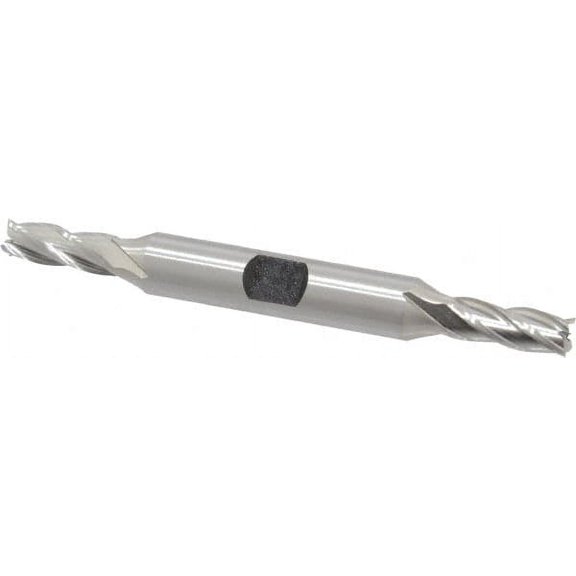 Hertel 1/4", 5/8" LOC, 3/8" Shank Diam, 3-3/8" OAL, 4 Flute, HSS Square End Mill Double End, Uncoated, Spiral Flute, 30 Helix, Right Hand Cut, Right Hand Flute