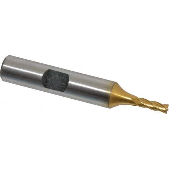 Hertel 1/8", 3/8" LOC, 3/8" Shank Diam, 2-5/16" OAL, 4 Flute, Cobalt Square End Mill Single End, TiN Finish, Spiral Flute, 30 Helix, Centercutting, Right Hand Cut, Right Hand Flute