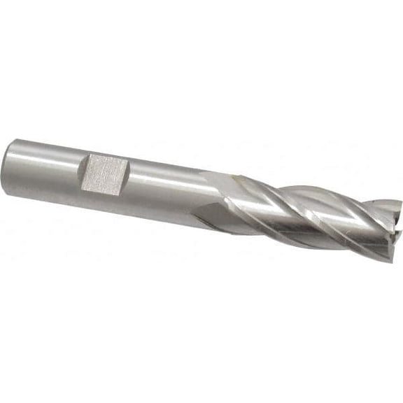 Hertel 17/32", 1-3/8" LOC, 1/2" Shank Diam, 3-3/8" OAL, 4 Flute, HSS Square End Mill Single End, Uncoated, Spiral Flute, 30 Helix, Right Hand Cut, Right Hand Flute