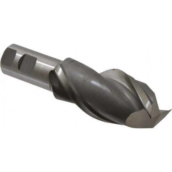 Hertel 2", 4" LOC, 1-1/4" Shank Diam, 6-1/2" OAL, 2 Flute, HSS Square End Mill Single End, Uncoated, Spiral Flute, 42 Helix, Centercutting, Right Hand Cut, Right Hand Flute