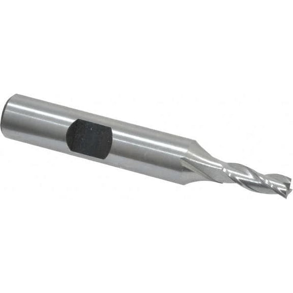 Hertel 3/16", 1/2" LOC, 3/8" Shank Diam, 2-3/8" OAL, 3 Flute, HSS Square End Mill Single End, Uncoated, Spiral Flute, 30 Helix, Centercutting, Right Hand Cut, Right Hand Flute