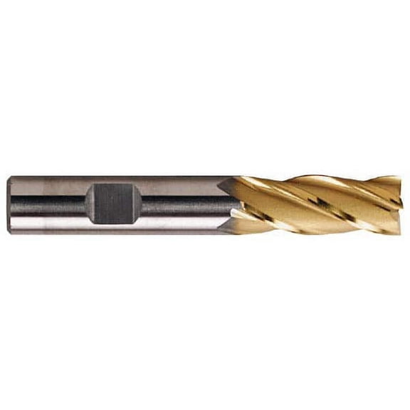 Hertel 3/4", 4" LOC, 3/4" Shank Diam, 6-1/4" OAL, 4 Flute, Cobalt Square End Mill Single End, TiN Finish, Spiral Flute, 30 Helix, Centercutting, Right Hand Cut, Right Hand Flute