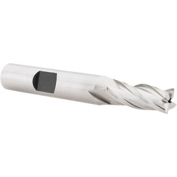 Hertel 5/16", 3/4" LOC, 3/8" Shank Diam, 2-1/2" OAL, 4 Flute, HSS Square End Mill Single End, Uncoated, Spiral Flute, 30 Helix, Right Hand Cut, Right Hand Flute