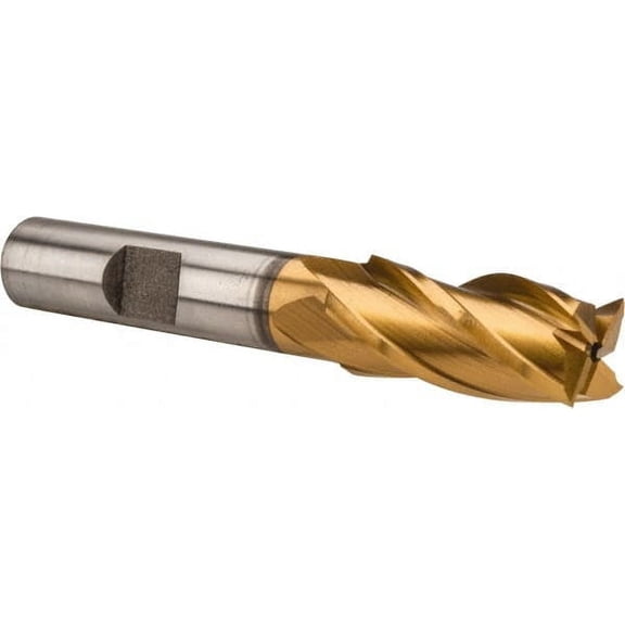 Hertel 7/16", 1" LOC, 3/8" Shank Diam, 2-11/16" OAL, 4 Flute, HSS Square End Mill Single End, TiN Finish, Spiral Flute, 30 Helix, Right Hand Cut, Right Hand Flute