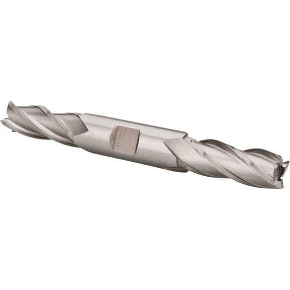 Hertel 9/16", 1-3/8" LOC, 5/8" Shank Diam, 5" OAL, 4 Flute, HSS Square End Mill Double End, Uncoated, Spiral Flute, 30 Helix, Right Hand Cut, Right Hand Flute
