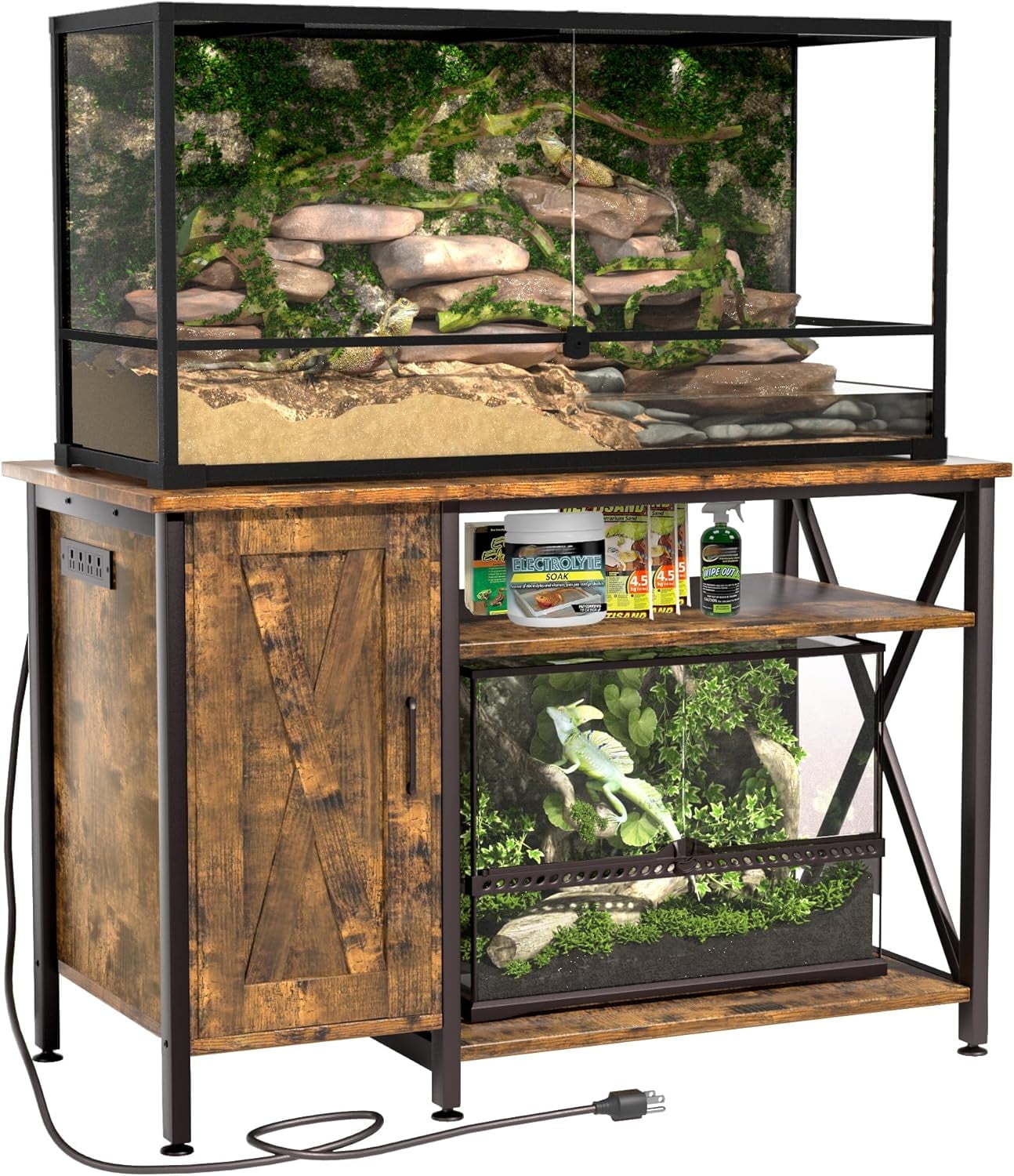 Herture 40-120 Gallon Reptile Tank Stand with Power Outlet, Terrarium Stand with Storage Cabinet, 48" X 24" Tabletop, Reptile Terrarium,Turtle Tank Black PG08XYB