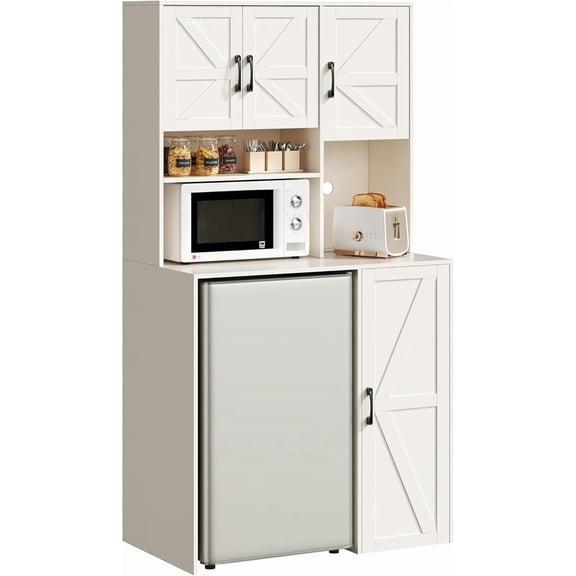 Herture Mini Fridge Cabinet with Storage, Coffee Bar Cabinet with Mini Fridge Space and Outlet, Wine Bar Stand with Microwave Shelf, Beverage Station for Kitchen, Dorm, Office White KH02MRW