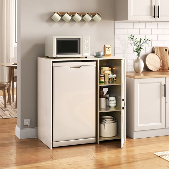 Herture Mini Fridge Cabinet with Storage,Coffee Bar Cabinet with Mini Fridge Space & Power Outlet,Fits 24" Fridge,Home Bar Wine Cabinet for Home,Kitchen,Office & Dorm Vintage White KH01MRE