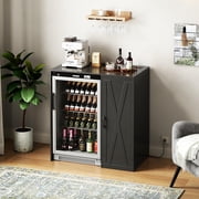 Herture Mini Fridge Cabinet with Storage, Coffee Bar Cabinet with Power Outlet, Fits 24" Wine Fridge, 3-Tier Organizer, Refrigerator Stand for Kitchen, Apartmen