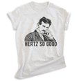 thumbnail image 1 of Hertz So Good Nikola Tesla T-shirt, Unisex Women's Men's Shirt, Funny Nikola Tesla Pun Electricity, Heather Ash, X-Large, 1 of 6