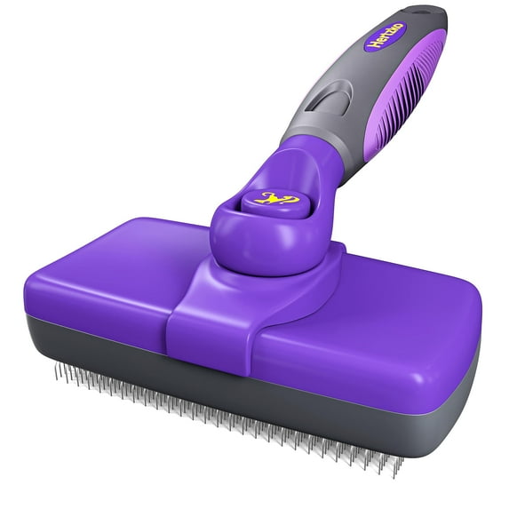 Hertzko Self Cleaning Slicker Brush for Dogs and Cats - Pet Hair Brush for Shedding Long and Short Hair - Easy Clean Retractable Bristles - Cat and Dog Grooming Tool - Purple