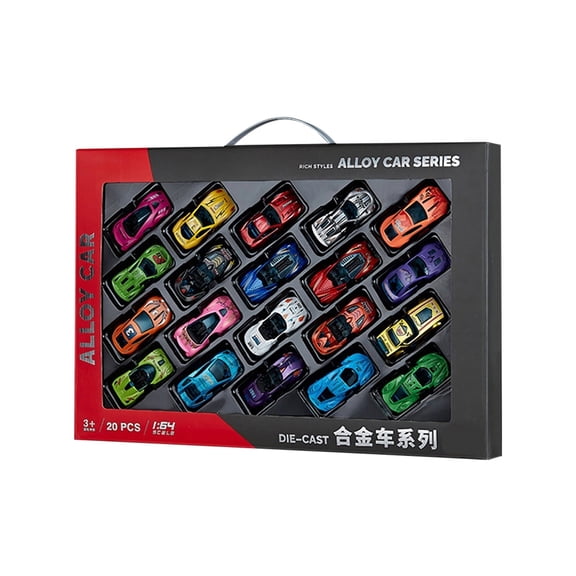 Herunwer 1:64 Scale Alloy Pull Back Car Set, 20PCS Miniature Vehicle Toy Collection Gift Box for Kids
