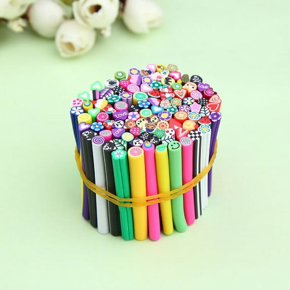 Herunwer 100 Pcs/Set 3D Nail Art Canes Stick Rods Polymer Clay Stickers Nail Decoration for Acrylic UV Gel Manicures Set