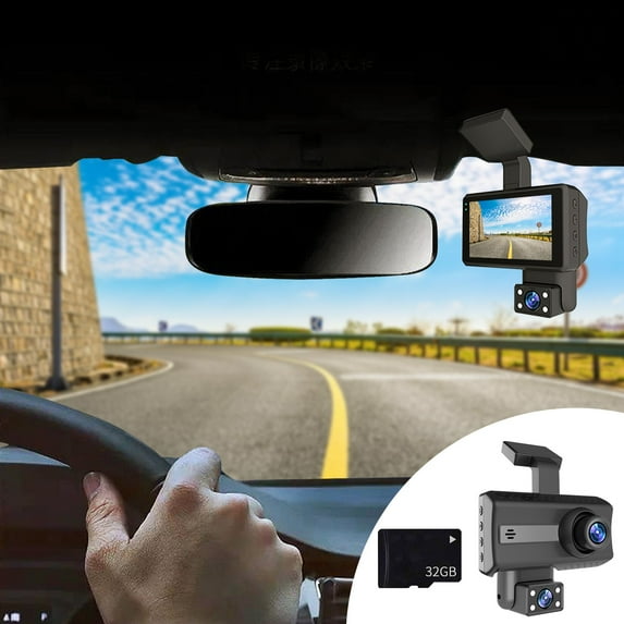 Herunwer 1080P Car Dash Cam 3.0-inch IPS Screen Dashboard Camera 170 Degree Wide-angle Parking Monitoring Cycle Recording And 32G Memory Card