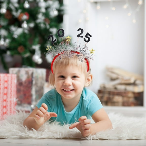 Herunwer 2025 New Year Headband Creative 2025 Party Headdress Glitter 2025 Number Hairband with Foil Strips for New Year Eve Party Hair Accessories