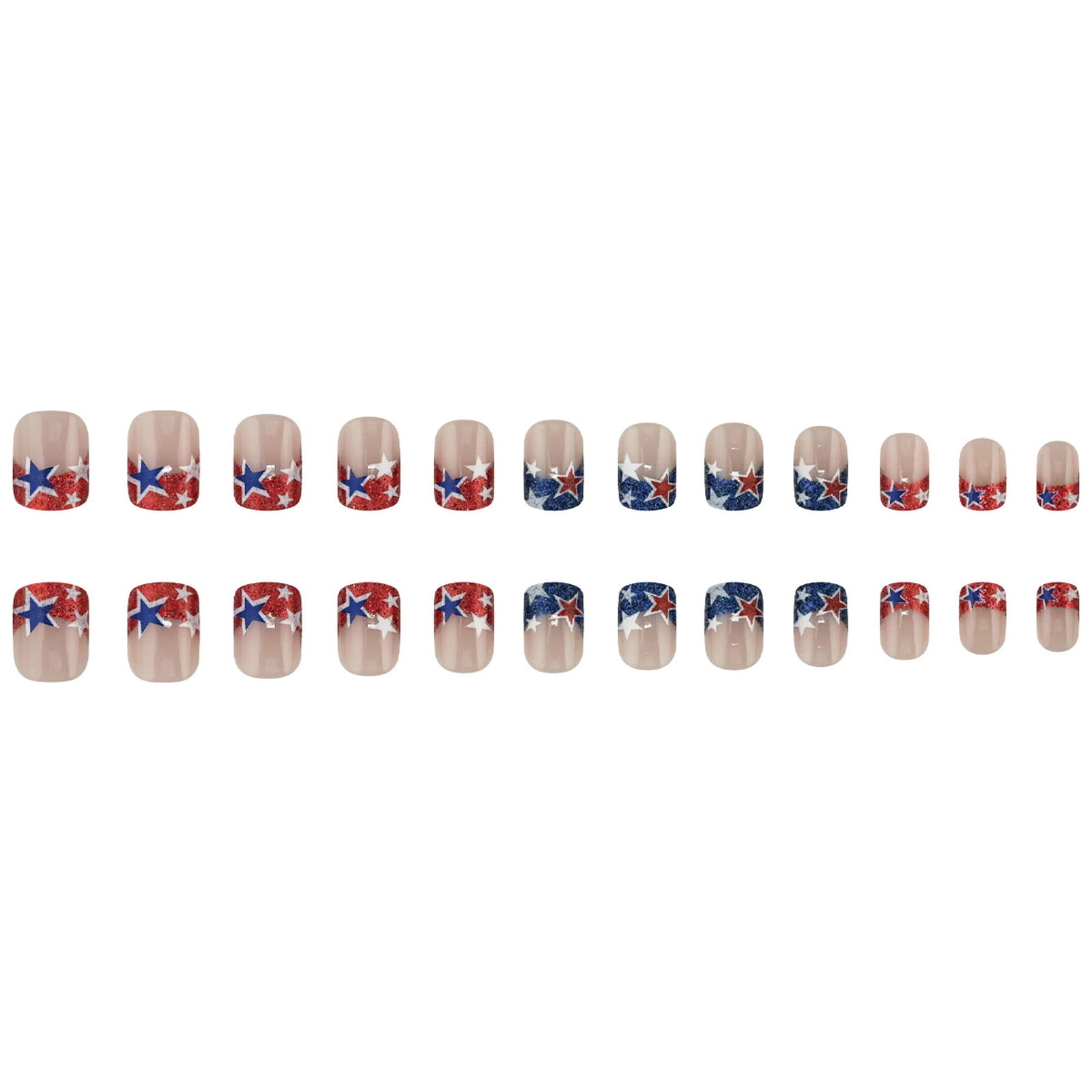 Herunwer 4th of July Press on Toenails Short Square Fake Toenails with Stars Designs Glossy Toe Nail Press ons Red Blue Acrylic Toenails Independence Day Glue on Toe Nails(4 Pack)
