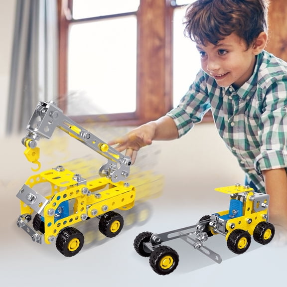 Herunwer 7-in-1 DIY Engineering Building Kit, Assembly Erector Vehicle Set for Kids Educational Toy