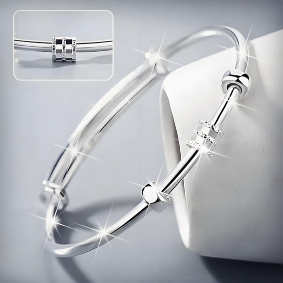 Herunwer 925 Sterling Silver Bracelet for Women Shining Adjustable Bangle Bracelets Fashion Jewelry Valentine's Day Gifts for Her