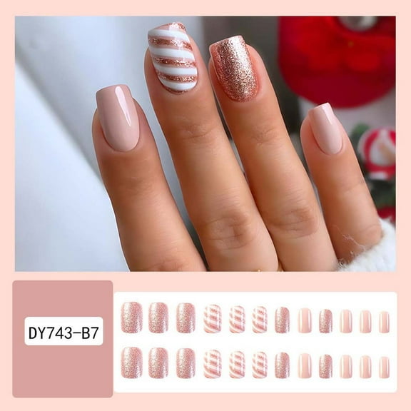 Herunwer Christmas Press on Nails Short Square - Fake Nails White French Coffin False Nails Press Ons Nail Art Tips With Snowman Snowflake Design Acrylic Nail Kit for Women Christmas Decor