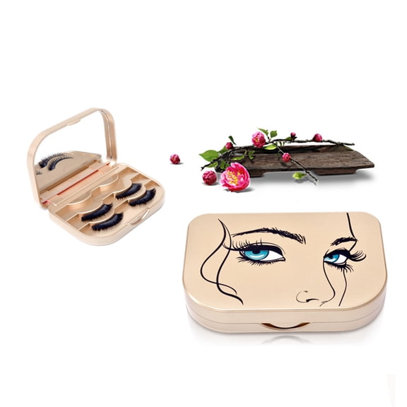Herunwer Cosmetic Case Empty Eyelashes Storage Case with Makeup Mirror Holder Box Fake Eyelash Packing Travel Storage Case Eyelashes Bag
