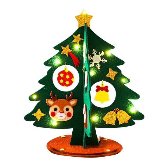 Herunwer DIY Felt Christmas Tree for Kids, Interactive Tabletop Advent Calendar with Light Up Star, Reusable Holiday Activity Set