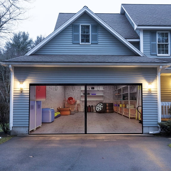 Herunwer Double Garage Door Screen with Self-Sealing Frame, Heavy Duty Fiberglass Mesh Curtain for Easy Installation