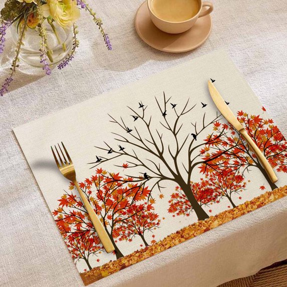 Herunwer Fall Placemats Thanksgiving Table Mats Farmhouse Rustic Fall Autumn Place Mats Washable Vinyl Rustic Holiday Table Decoration for Indoor Outdoor Party Kitchen Dining Table