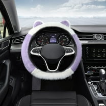 Herunwer Fluffy Winter Steering Wheel Cover Soft, Short Plush Gray Warm Steering Wheel Cover for Men and Women with Universal