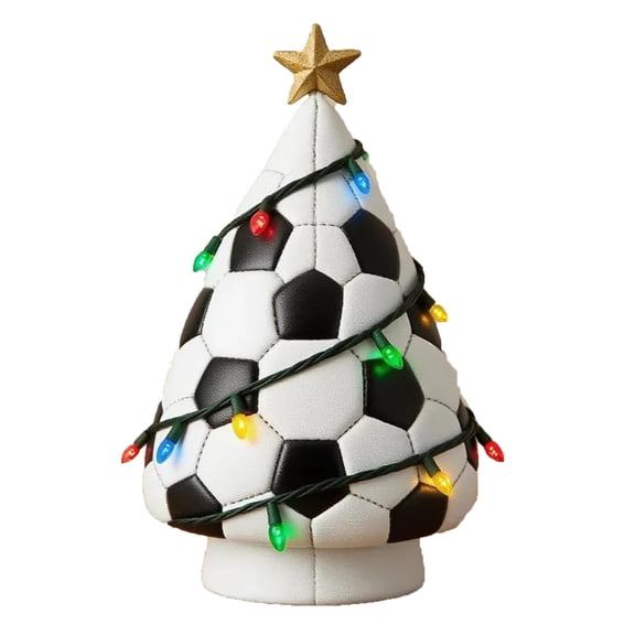 Herunwer Football Shaped Christmas Tree with Colorful Lights, Soccer Sports Theme Holiday Centerpiece Decor