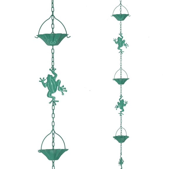 Herunwer Frog Rain Chain, Metal Rain Catcher Cups with Chime for Garden Gutter Downspout Decor