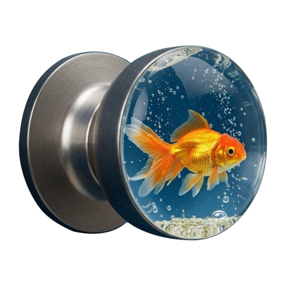 Herunwer Goldfish Crystal Glass Door Knob, Handcrafted Animal Pattern Cabinet Knob with Solid Brass Base