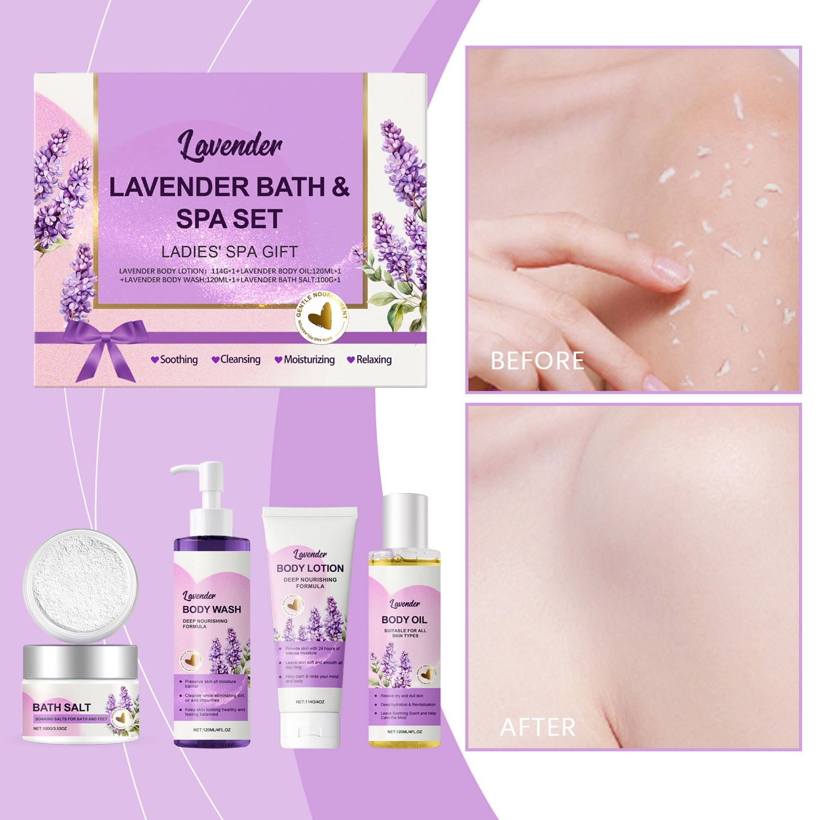 Herunwer Lavender Spa Gifts Set, Bath Gift Set for Women, Relaxing Spa ...