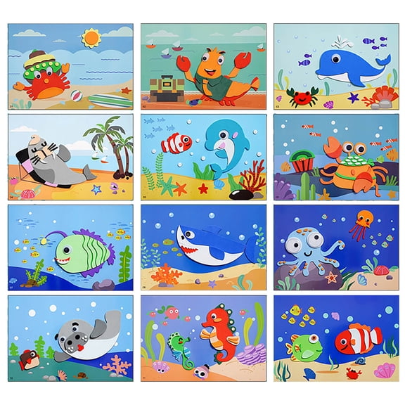 Herunwer Ocean Themed 3D EVA Sticker Art Kit, Kids DIY Educational Paste Painting Craft Set