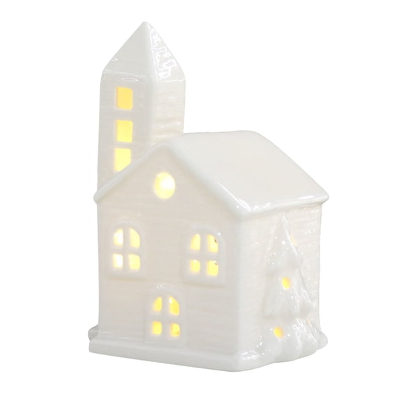 Herunwer Porcelain LED Lit Church Figurine, Miniature Porcelain House for Christmas Tabletop Decor