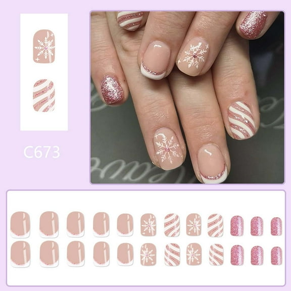 Herunwer Press on Nails Aroma French Tip| Handmade with Full Covered Crystals | Reusable Fake Nails | Square Regular