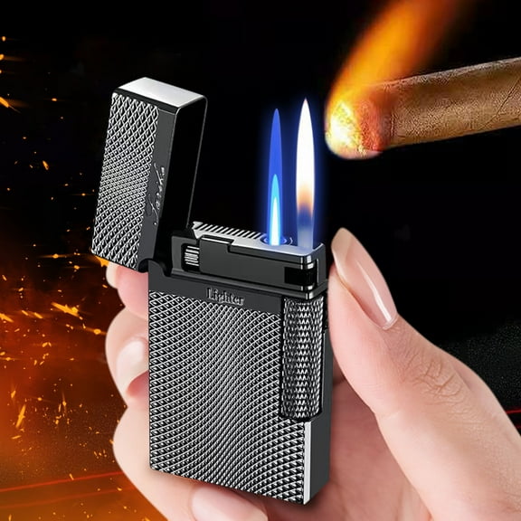 Herunwer Sliding Wheel Brick Stone Pattern Double Fire Metal Lighter