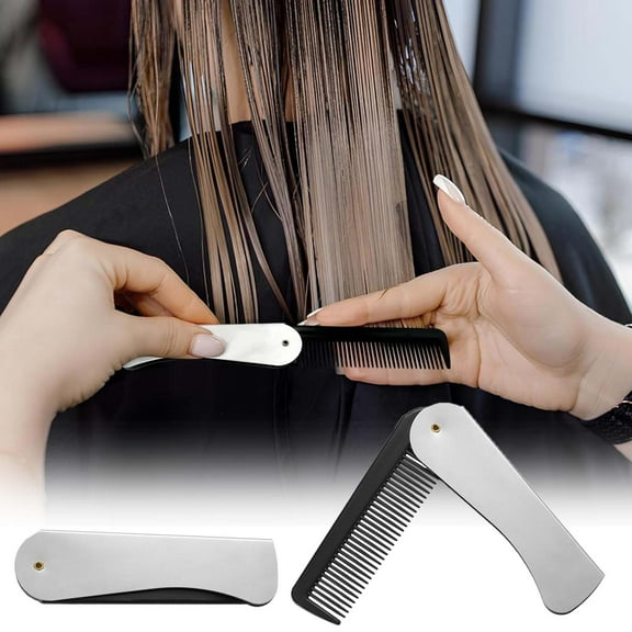 Herunwer Stainless Steel Folding Comb - Hair and Beard Comb with Cover for Men - Ideal for Grooming, Detangling, and Styling.