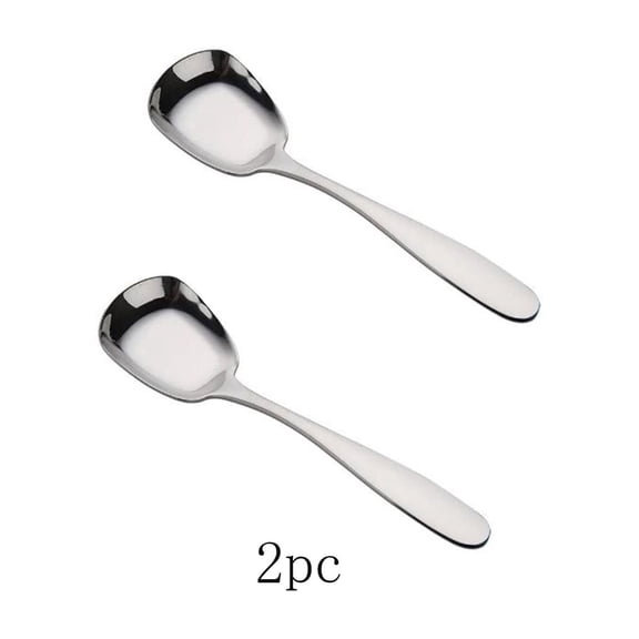 Herunwer Stainless Steel Spoon Square Head Flat Bottom Spoon Creative Children'S Spoon Dessert Spoon Rice Spoon (2Pcs)
