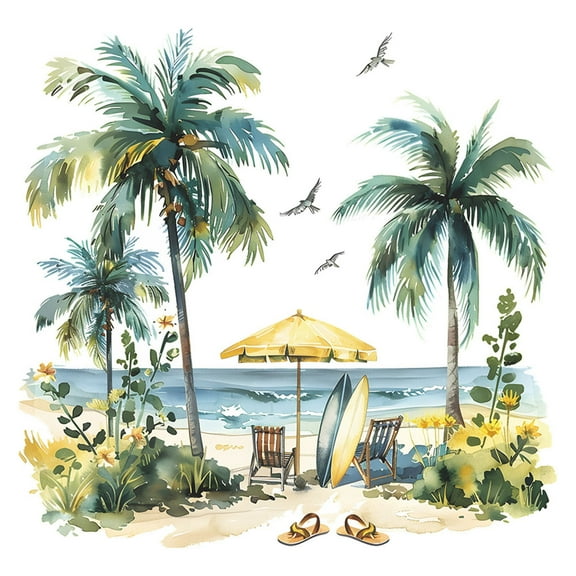 Herunwer Summer Beach Palm Tree Wall Sticker, Removable Home Decor Decal for Living Room Study Porch