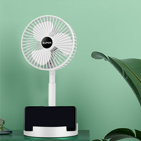 Herunwer Telescopic Folding Fan - New Portable USB Rechargeable Collapsible Desk Fan for Travel, Silent Stand up Fan Oscillating Compact Floor Standing Fans for Dorm ＆ Bedroom