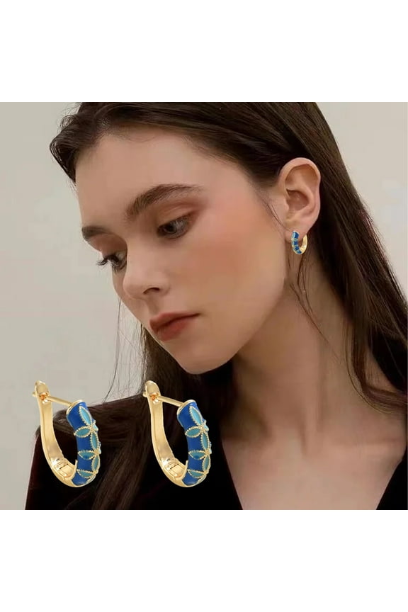 Herunwer Vintage Flower Hoop Earrings Antique Retro Enamel Copper Round Circle Hoop Earrings for Women Gold Statement Loop Earrings