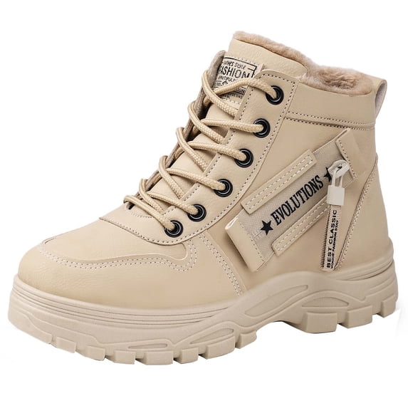 Herunwer Women's Fashion Mid-Calf Boots, Warm Fleece Lined Winter Chunky Sole Lace Up Boots