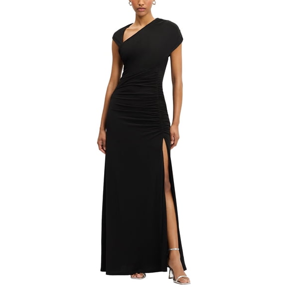 Hervé Léger womens Ruched Matte Jersey Draped Gown, l, Black