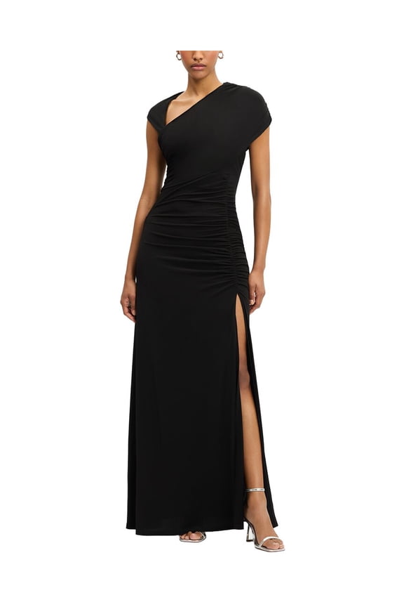 Hervé Léger womens Ruched Matte Jersey Draped Gown, l, Black